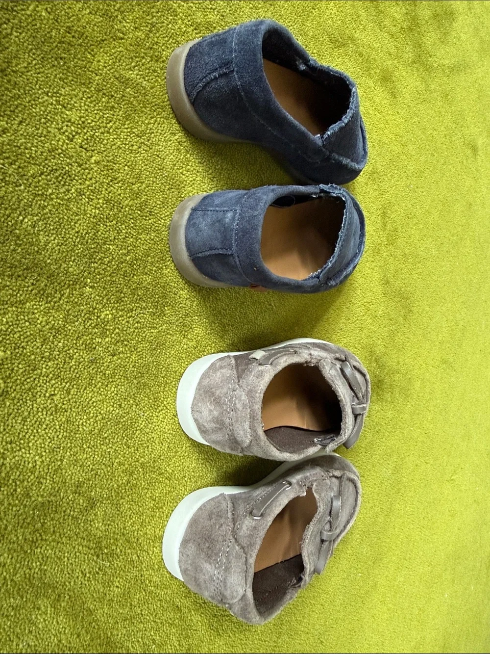 ZARA Kids Suede Slip-On Loafers in Navy and Taupe
